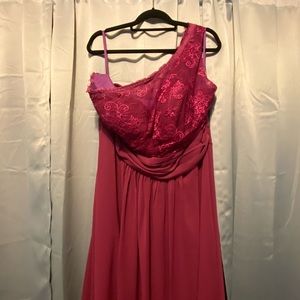 Fuschia/Magenta One-Shoulder Floor-Length Gown